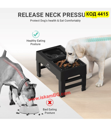 Двойна купичка за храна и вода със стойка с регулируема височина