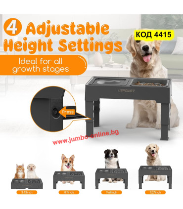 Двойна купа за кучета на стойка, бавно хранене и пиене на вода