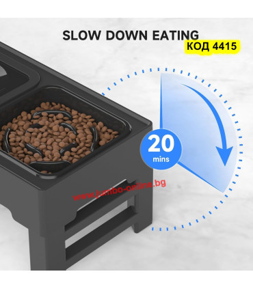 Двойна купа за кучета на стойка, бавно хранене и пиене на вода