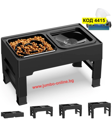 Двойна купа за кучета на стойка, бавно хранене и пиене на вода