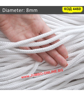 Здраво полиестерно въже 8мм, бял - цена на метър