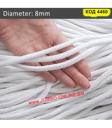 Здраво полиестерно въже 8мм, бял - цена на метър