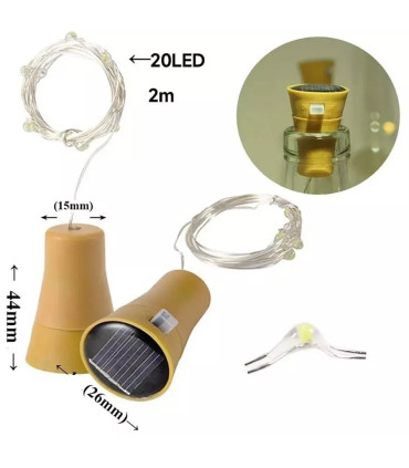 LED Декоративни лампички с тапа за бутилка, 2 метра - топла светлина