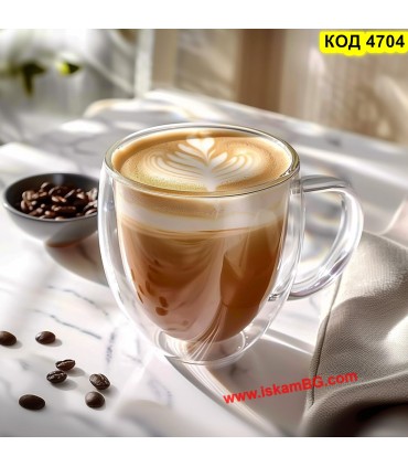 Чаша за кафе с двойно дъно 150 мл – термо чаша с дръжка