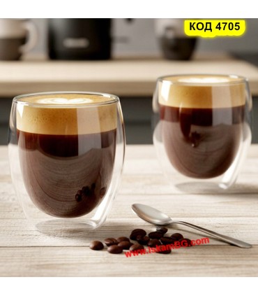 Стъклена чаша 250 мл – двустенна чаша за кафе, лате и чай