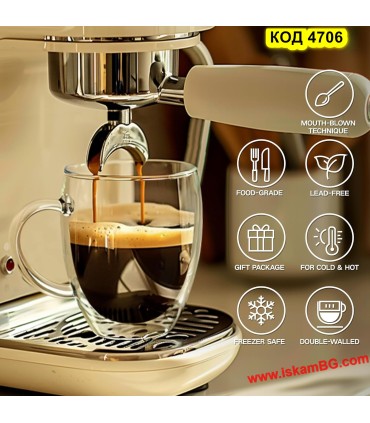 Стъклена термо чаша 250 мл с дръжка – чаша с двойно дъно