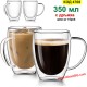 Двустенна чаша 350 мл с дръжка – стъклена термо чаша за кафе